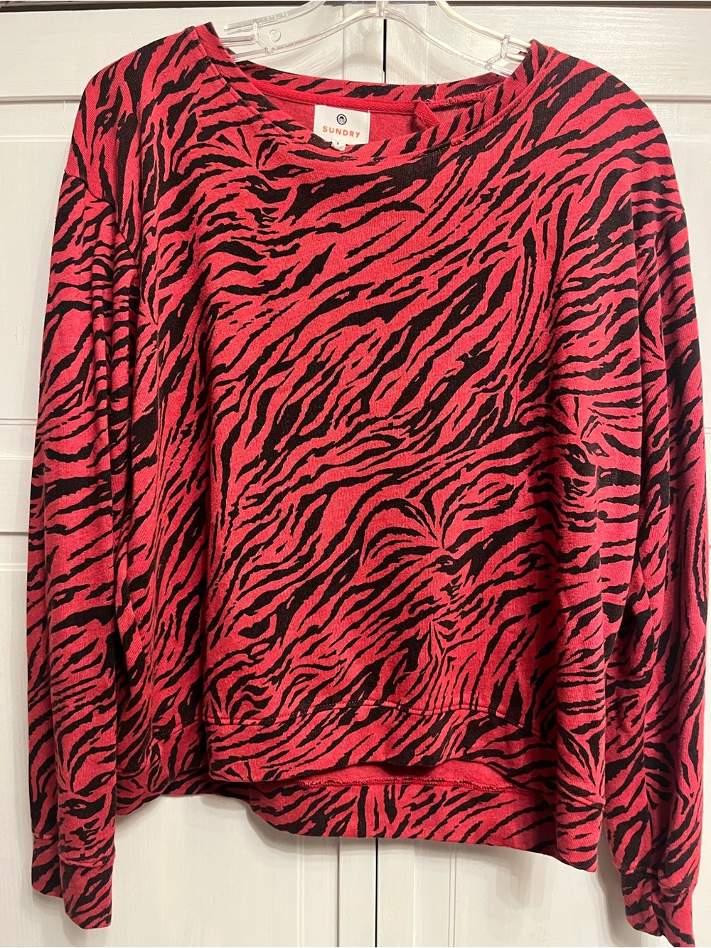 Sundry Black and Red Zebra-Print Long Sleeve Sweatshirt